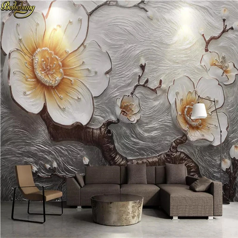 

beibehang Custom wallpaper mural 3D resin embossed plain plum blossom close-up living room wall papers home decor papel de pared