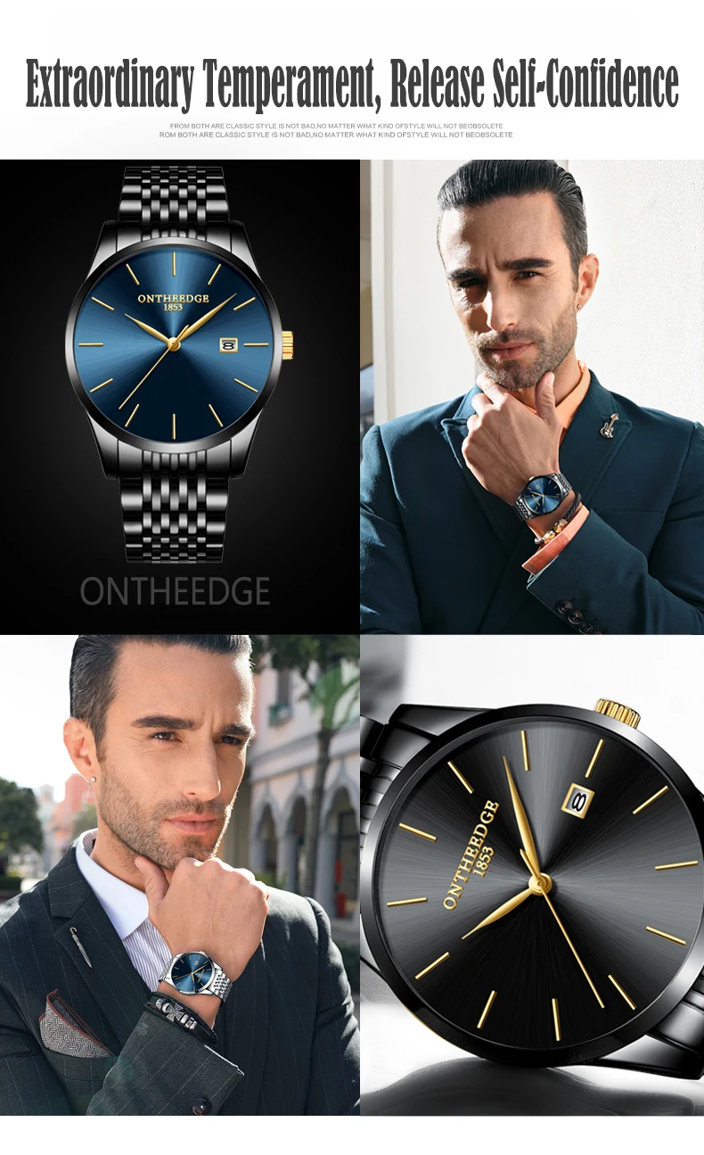 Ontheedge ultra fino masculino relógios de pulso