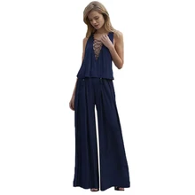 Wide Leg Elegant jumpsuits Black V-neck Embellish Cuffs Long Mesh Sleeves Plus Size Overalls For Women Combinaison Femme