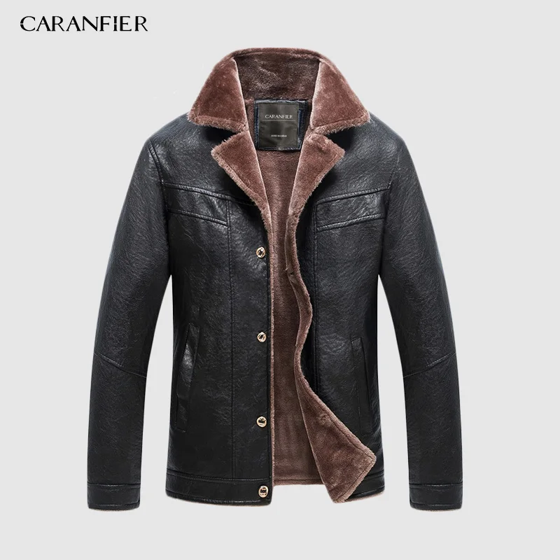 CARANFIER, воротник из искусственного меха, мужские Куртки из искусственной кожи, зимнее утепленное пальто, Jaqueta De Couro Chaqueta, куртка из искусственной кожи, M-3XL