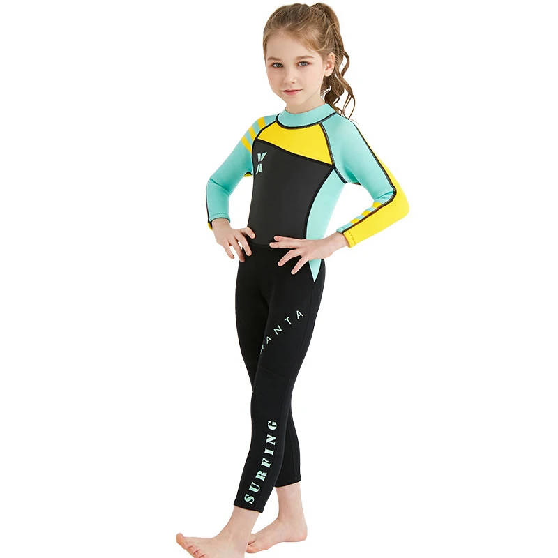 Гидрокостюм с длинными рукавами для девочек, 2,5 мм, неопрен+ нейлон, защита медузы, Цельный купальник, полное покрытие, Детский костюм для серфинга и дайвинга
