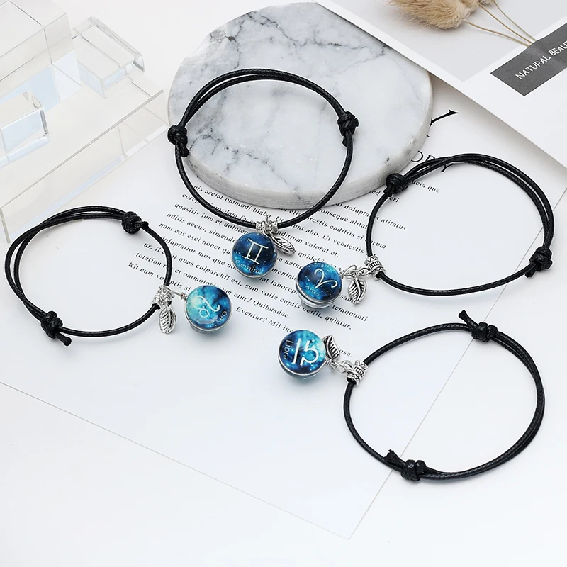 

Luminous 12 Constellations Bracelets & Bangles Glow in the Darkness Crystal Bracelet Jewelry For Woman Girls Gift Woven Bracelet