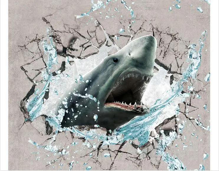 

3D flooring painting custom murals wallpapers Sharks out of the sea floor solid floor Wall Stickers home decoration