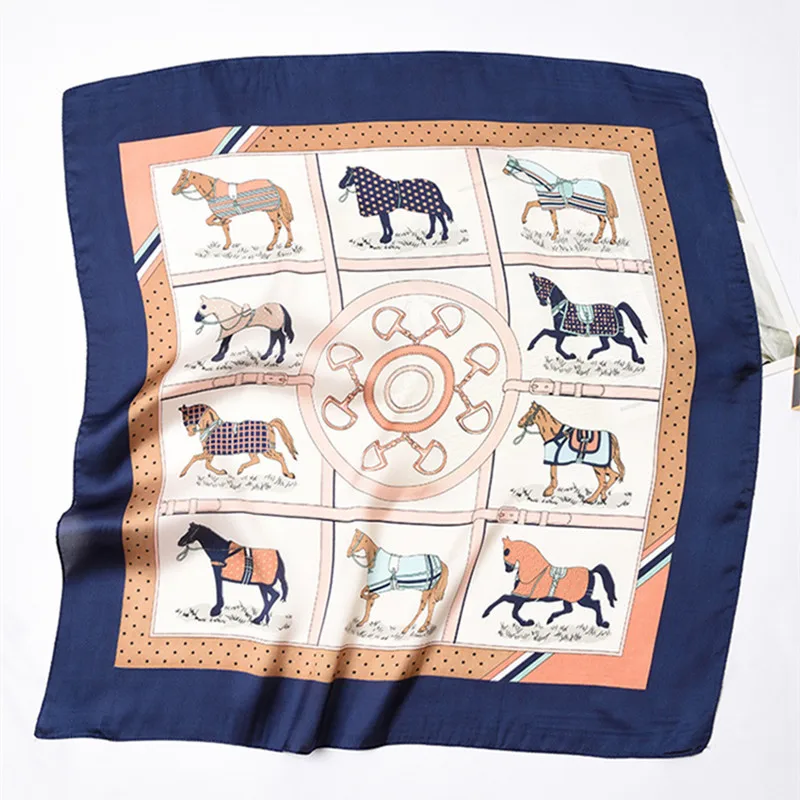 Новые летние женские модные шарфы с рисунком лошади 70 см x 70 см, маленький квадратный шарф, шарфы, платок, горячая распродажа, подарок - Цвет: Синий