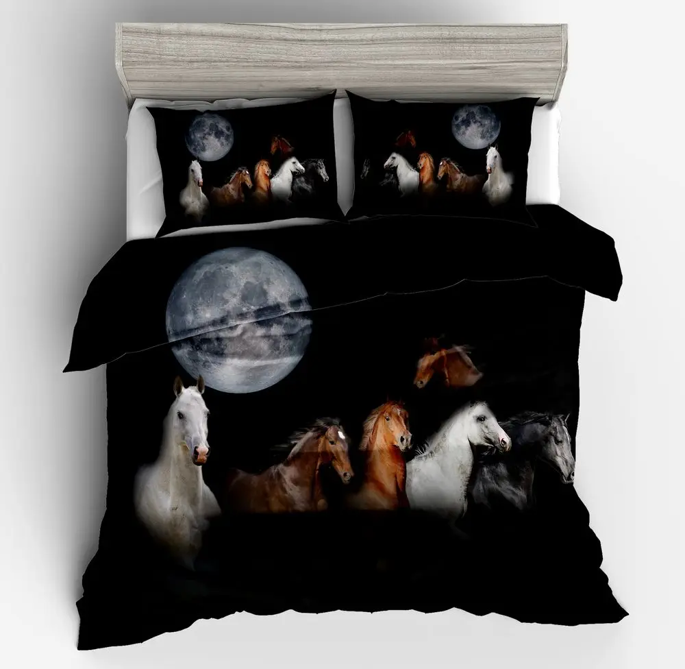 Lai Yin Sun Drop shipping Duvet cover sets Pillow cases Cartoon Wild Horses under Stunning Full Moon 3d bed set Lai Yin Sun Drop shipping Duvet cover sets Pillow cases Cartoon Wild Horses under Stunning Full Moon 3d bed set