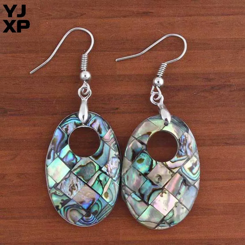 YJXP уникальный с серебряным покрытием Abalone shell эллиптические полые Висячие серьги