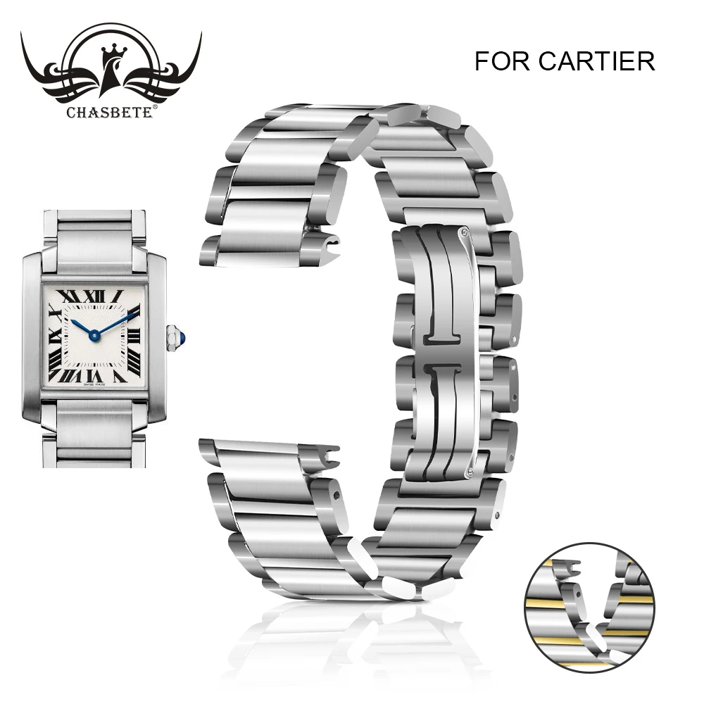 Stainless Steel Watch Band For Cartier TANK series 15mm 20mm Butterfly