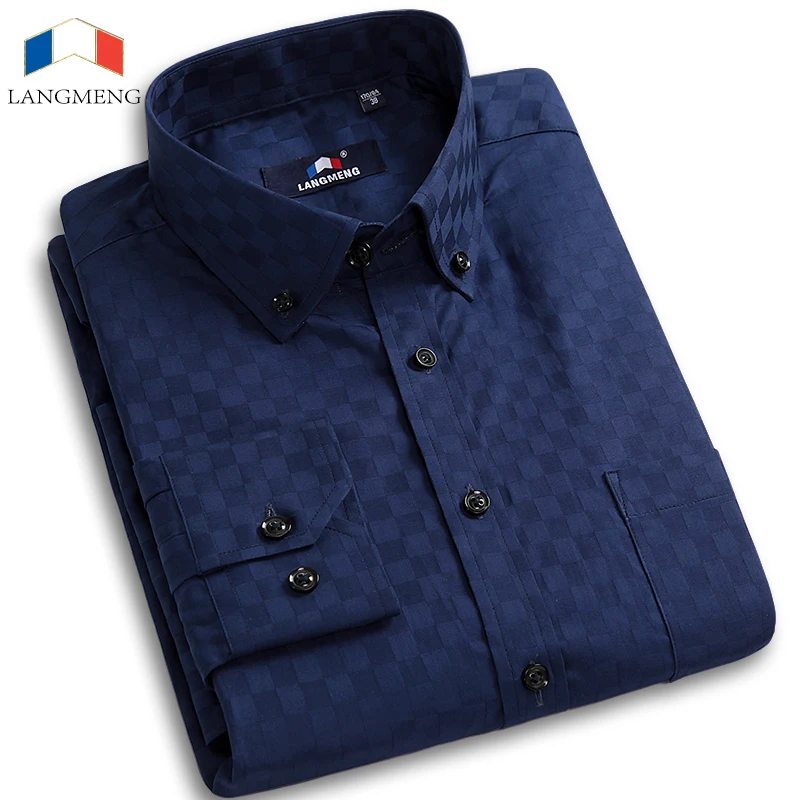 Langmeng 2016 Men Dress Shirt Solid Color Social Men Slim Fit Mens Long Sleeve Brand Casual Shirt Chemise Homme Camisa Masculina