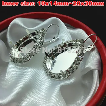 

Water Drop Leverback Earrings Blank Base Silver/Gold Pleated Fit Pear Crystal Stone
