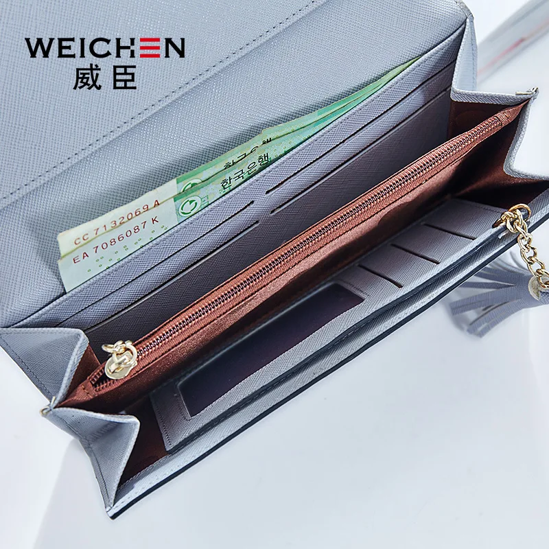 WEICHEN Long Hasp Tassels Wallet For Women, Solid Color Change Purse Coin Pocket Card Holder Fashion Lady Wallets Clutch Female