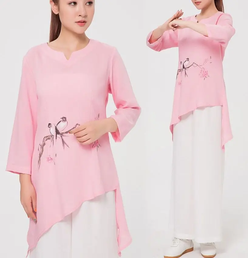 

pink/blue/green women High quality linen tai chi suits kung fu martial arts wushu clothing zen lay meditation uniforms