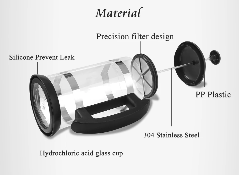 Koop Franse Pers Koffie Thee Brouwer Koffie Pot Koffiezetapparaat Waterkoker 1000ML Roestvrijstalen Glas Thermos Voor Koffie Drinkware