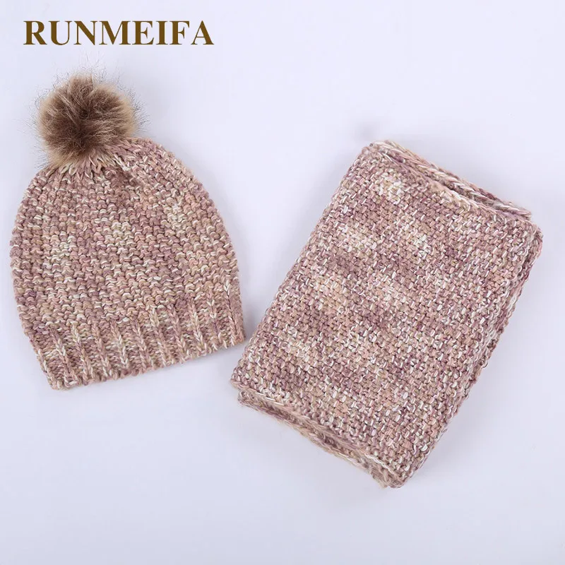 RUNMEIFA новый шарф шляпа наборы для Для женщин блондинка Теплые комплекты студент акриловые шапочки шею Trend Лидер Бесплатная доставка