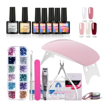 ROSALIND, 10 мл, гель для ногтей, отмачивающий Гель-лак, покрытие, Гель-лак для ногтей, набор, мини-лампа, 5 цветов, художественные инструменты, наборы для маникюра