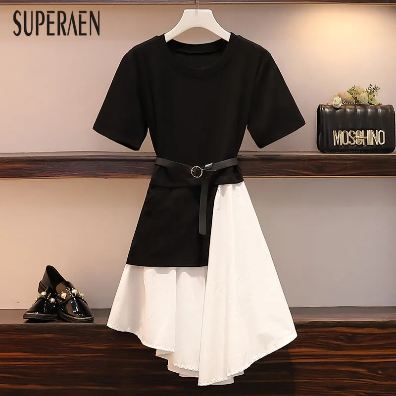 

SuperAen 2019 Summer New Korean Style Women Dress Cotton Casual Wild Ladies Dress Pluz Size Ladies Dress Short Sleeve Dresses