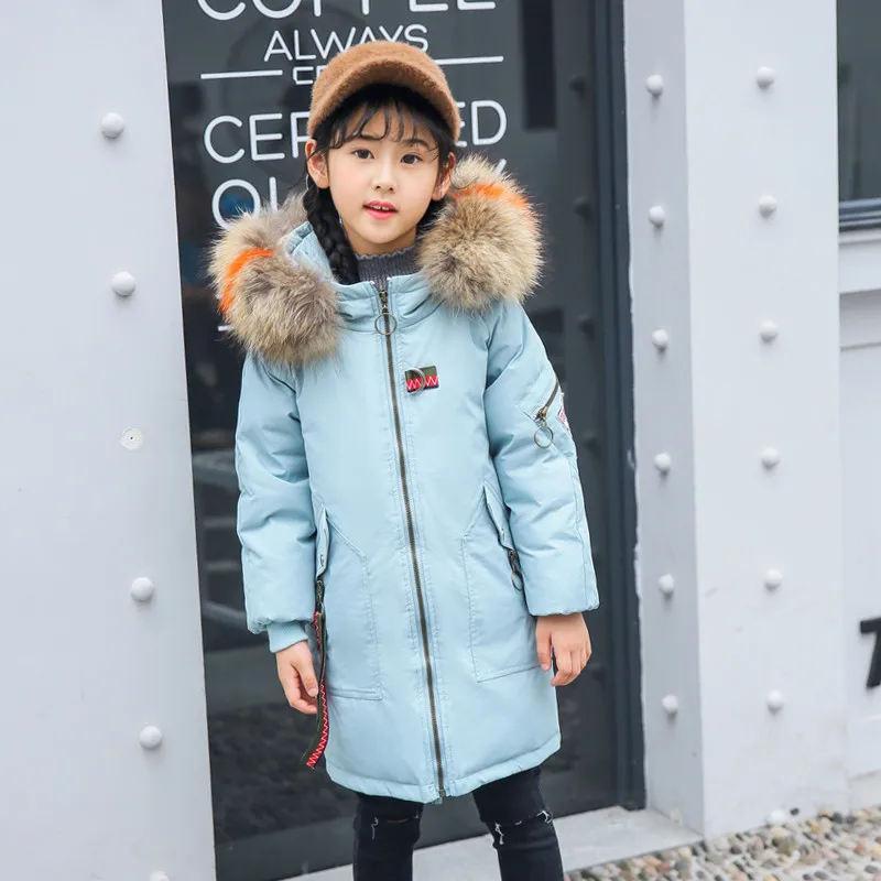

-30 degree Children's duck down jacket for Girl clothes Outerwear fur long model warm baby jackets girls Winter coat Cold parka