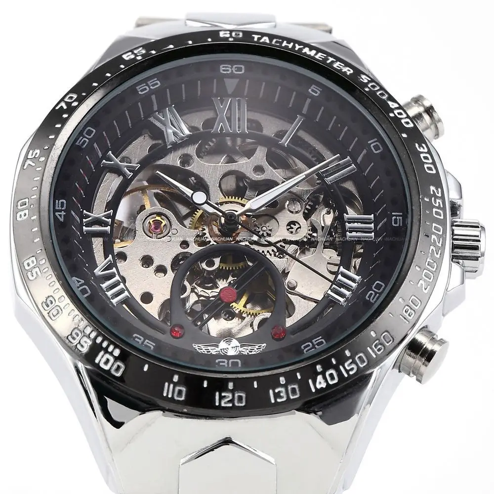 الفائز الجديد Relojes ساعات أعلى العلامة التجارية رجالي كلاسيك الفولاذ المقاوم للصدأ الذاتي الرياح الهيكل العظمي الميكانيكية ووتش الأزياء الص...