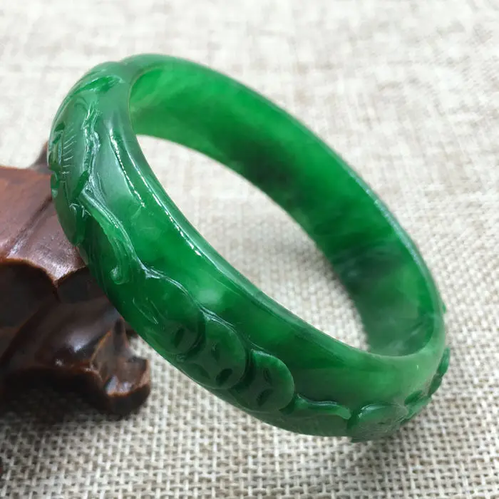 

A-882 Vintage China Hand-carved Emerald Green Jadeite Jade Bangle Bracelet 58mm 28% 10.13