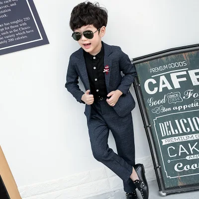 Костюм Enfant Garcon Mariage; детский Блейзер; костюмы для маленьких мальчиков; вечерние свадебные костюмы для мальчиков на крестины; Jongens - Цвет: Gray-blue set