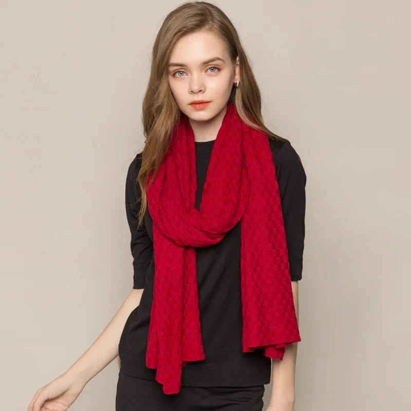 

Wholesale Women Silk Wool Scarf Long Wool Fashion Scarf For Female Autumn Winter Warm Thick Scarf Christmas Gift