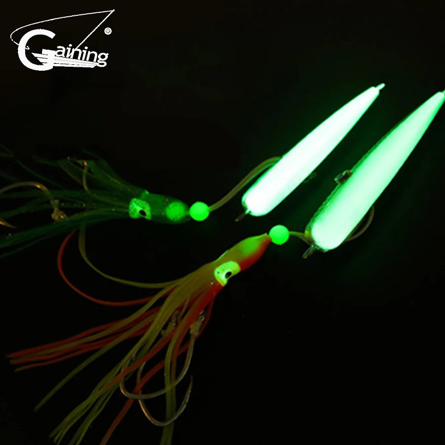 1pcs Octopus Fishing Lures 80g-150g Luminous Jig Slow Jig Bottom Ship Lures Metal and Octopus Skirt with Assist Hook