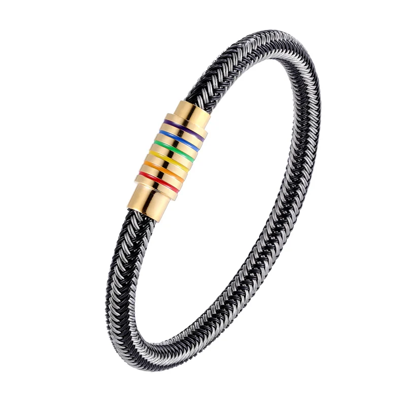 Черный/белый плетеный стальной браслет, Женский Простой Модный магнитный браслет с пряжкой, мужской браслет из нержавеющей стали - Окраска металла: TZ-1081