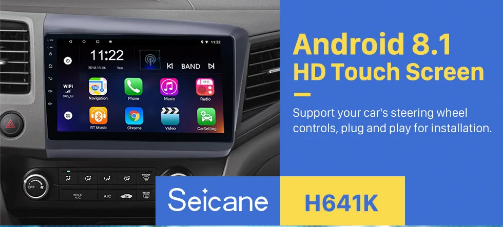 Best Seicane 10.1" Android 8.1 GPS Car radio for 2012 Honda Civic with CD DVD Player Bluetooth  3G  HD Multi-touch Capacitive Screen 0