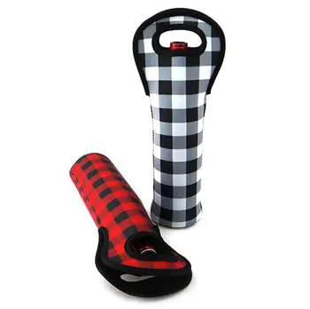 

Christmas Red Check Wine Holder Wholesale Blanks Neoprene Buffalo Plaid Cooler Covers Wedding Gift Wraps SN2293