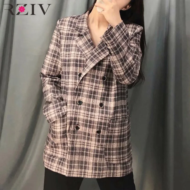 

RZIV Spring suit women casual plaid double-breasted suit