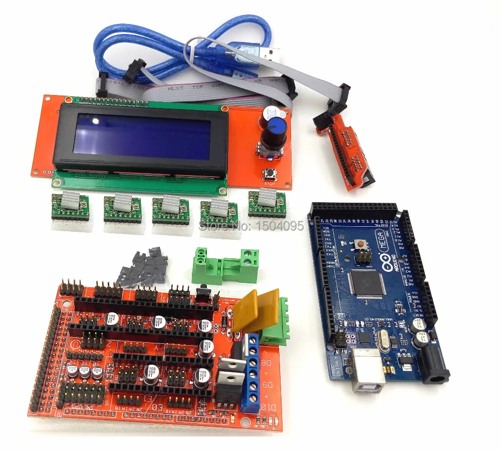  1pcs Mega 2560 R3 + 1pcs RAMPS 1.4 Controller+ 1pcs 2004 LCD control  + 5pcs A4988 Stepper Driver Module for 3D Printer kit 