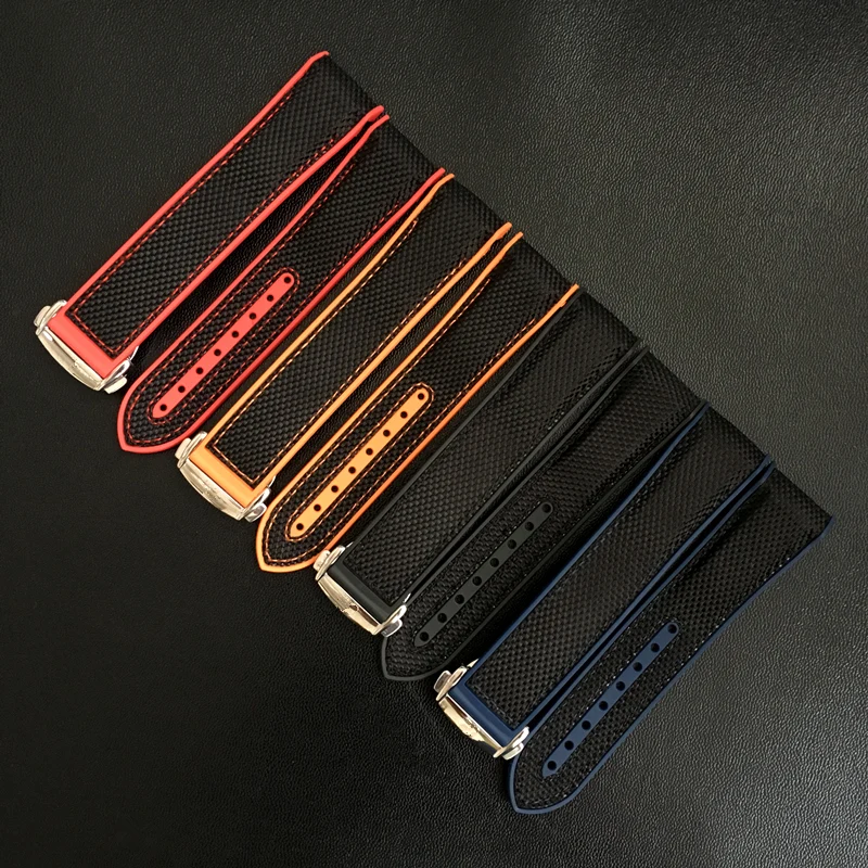 

TJP brands 20mm 22mm Black Blue Red Orange Nylon Rubber Strap Waterproof Watchband Strap For Omege Planet Ocean Seamaster
