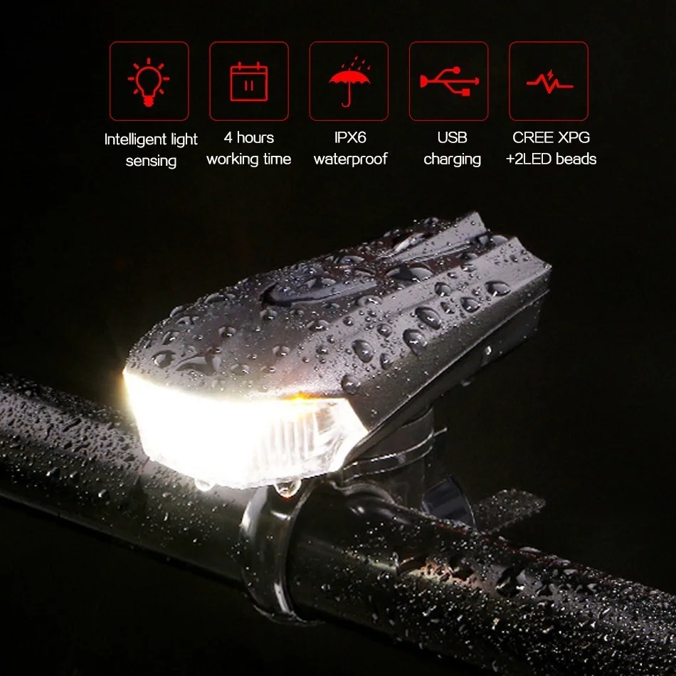 

WorthWhile Smart Bicycle Light Sensing Intelligent Front Flashlight for Bike Accessories USB Rechargeable MTB Cycling Lamp