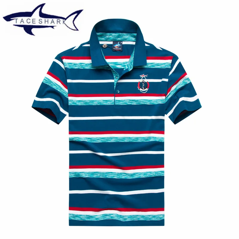 top quality cotton tace & shark polo men Hot striped polo shirt men ...