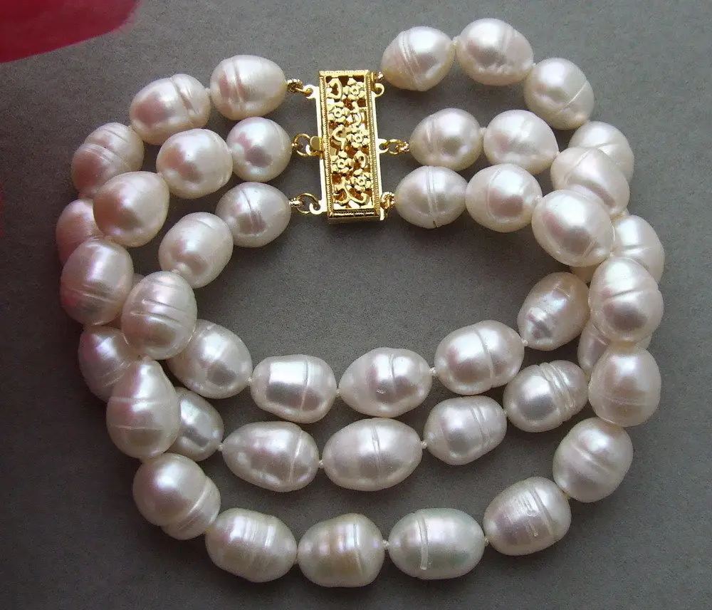 

8'' 3Strands Purple Pink White Rice Pearl Bracelet