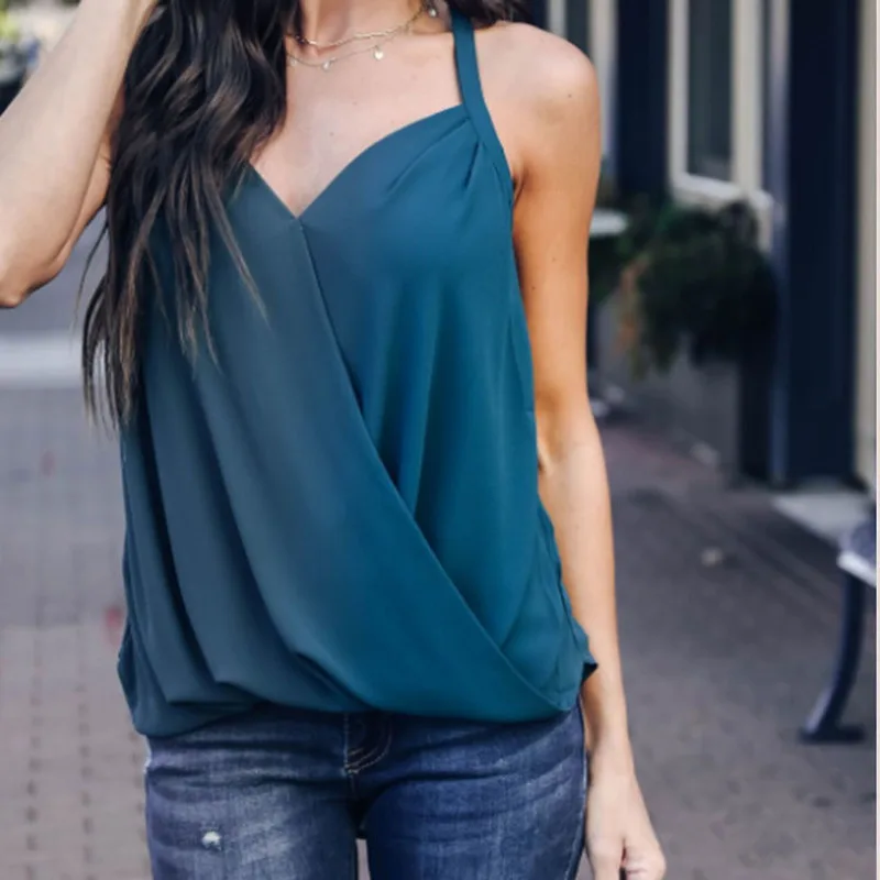 

Chiffon Tank Top Summer Women Tops 2019 New Korean Style Sleeveless Top Camisoles V-neck Spaghetti Ladies Tanks for Female