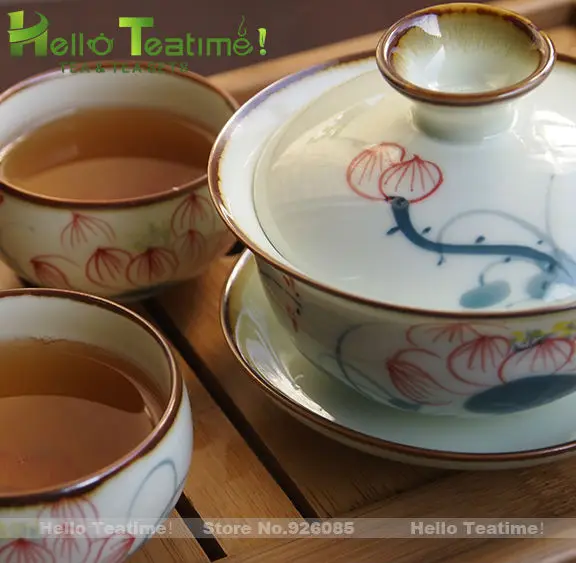 

[HT!]hand painted porcelain chinese tea set 1 gaiwan+2 tea cups ceramic teapot set kung fu teaset gong fu drinkware