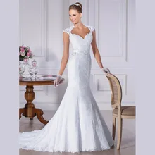 Wholesale Elegant Mermaid Queen Anne Beaded Lace Wedding Dresses 2016 vestido de noiva Women Long Applique Bridal Gowns CW83