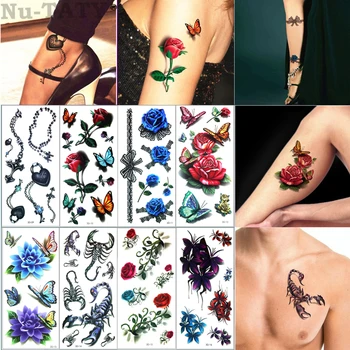 

Nu-TATY Flower scorpion 8PCS Temporary Tattoo Body Art Flash Tattoo Stickers 19*9cm Waterproof Styling Tatoo Home Decor Sticker