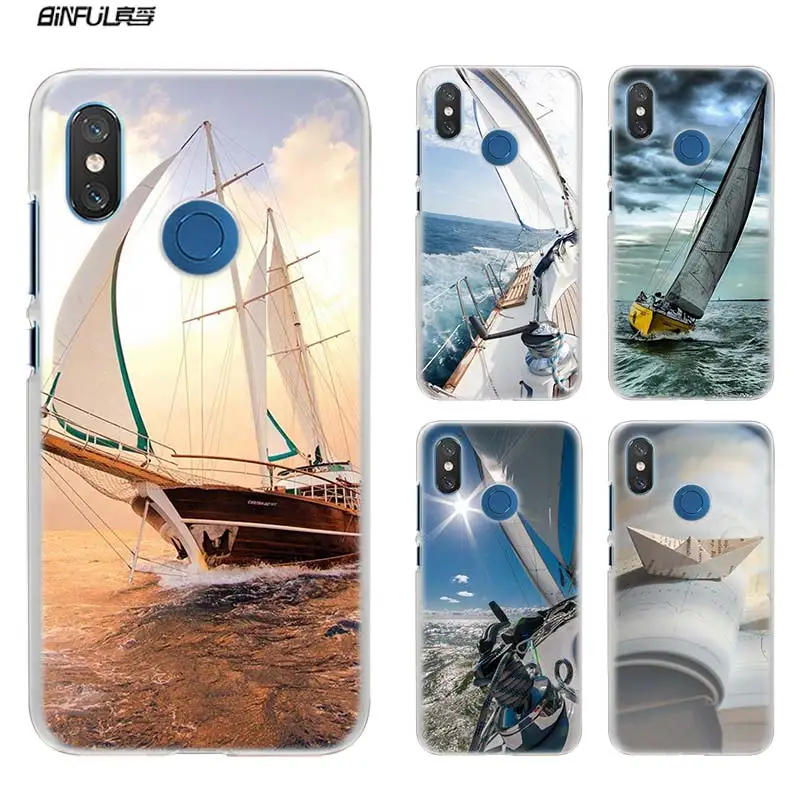 

Case for Xiaomi Redmi Note 7 Go 6 6A Pro S2 5 Plus 4X Mi Play 8 lite A2 A1 Clear Hard Plastic Coque Cover Cool Sailing Boat Sea