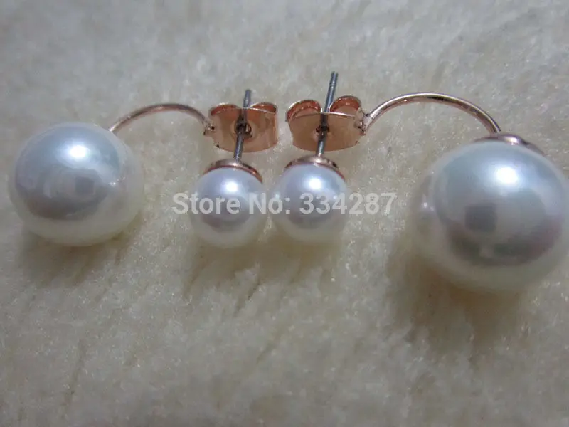 

18K GP Women's Fashion Simple Double Man Made Shell Pearl Piercing Earring