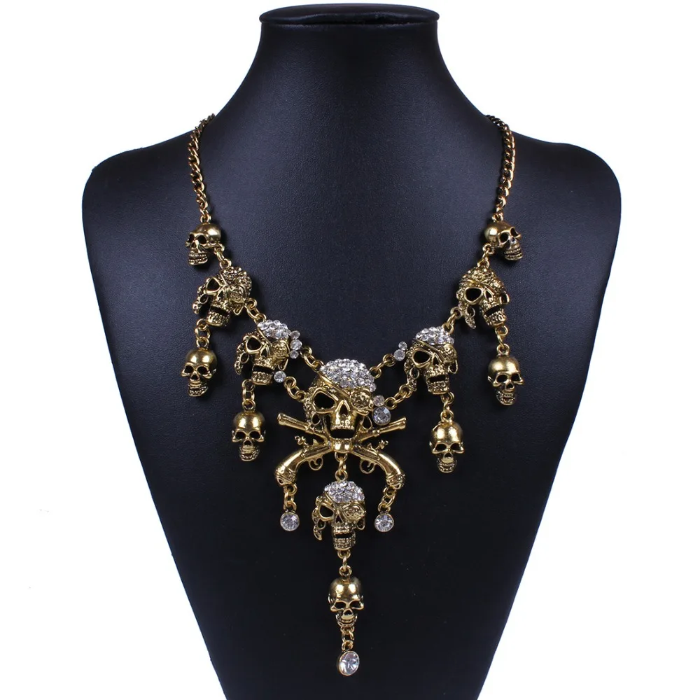 

AliExpress Hot European and American fashion personality retro punk skull necklace chain sweater Ms.