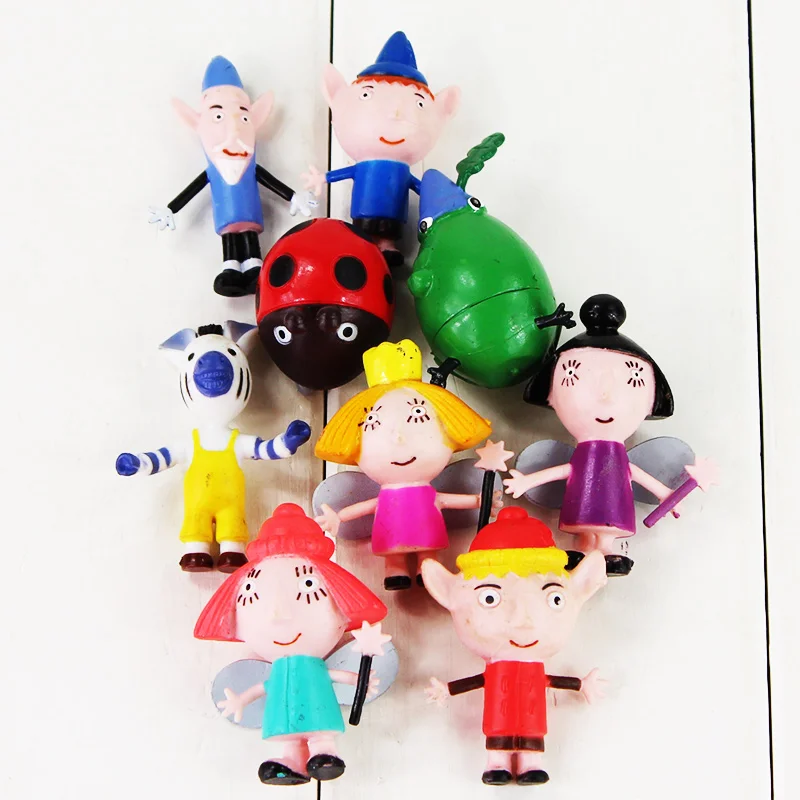

9pcs/lot Ben & Hollys Little Kingdom Golden Bear Anime elves Daisy Poppy noisy little elf pvc figure toy
