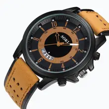 Модные мужские часы с большим циферблатом и календарем, мужские военные часы, кожаные бизнес водонепроницаемые спортивные кварцевые наручные часы