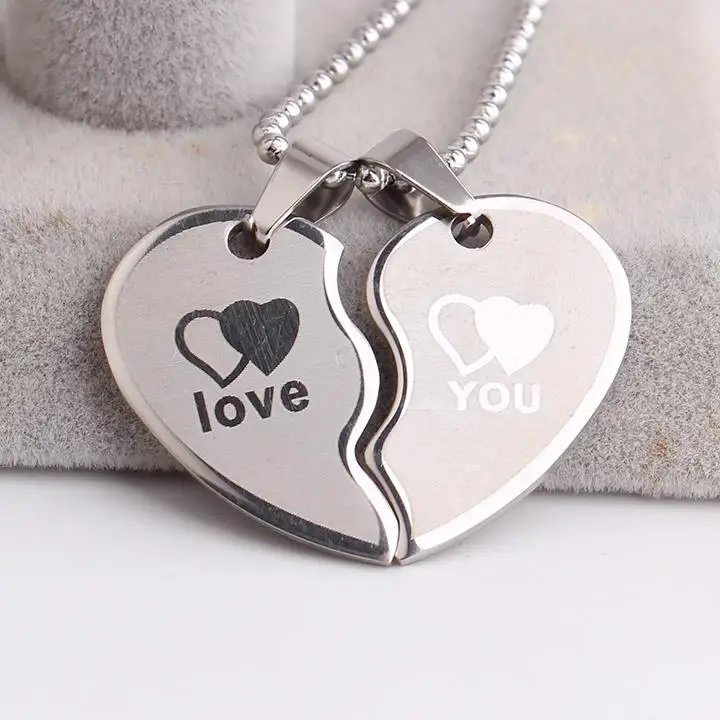 Влюбленные волнистые двойные сердца LOVE YOU 316L нержавеющая сталь кулон ожерелья для мужчин и женщин