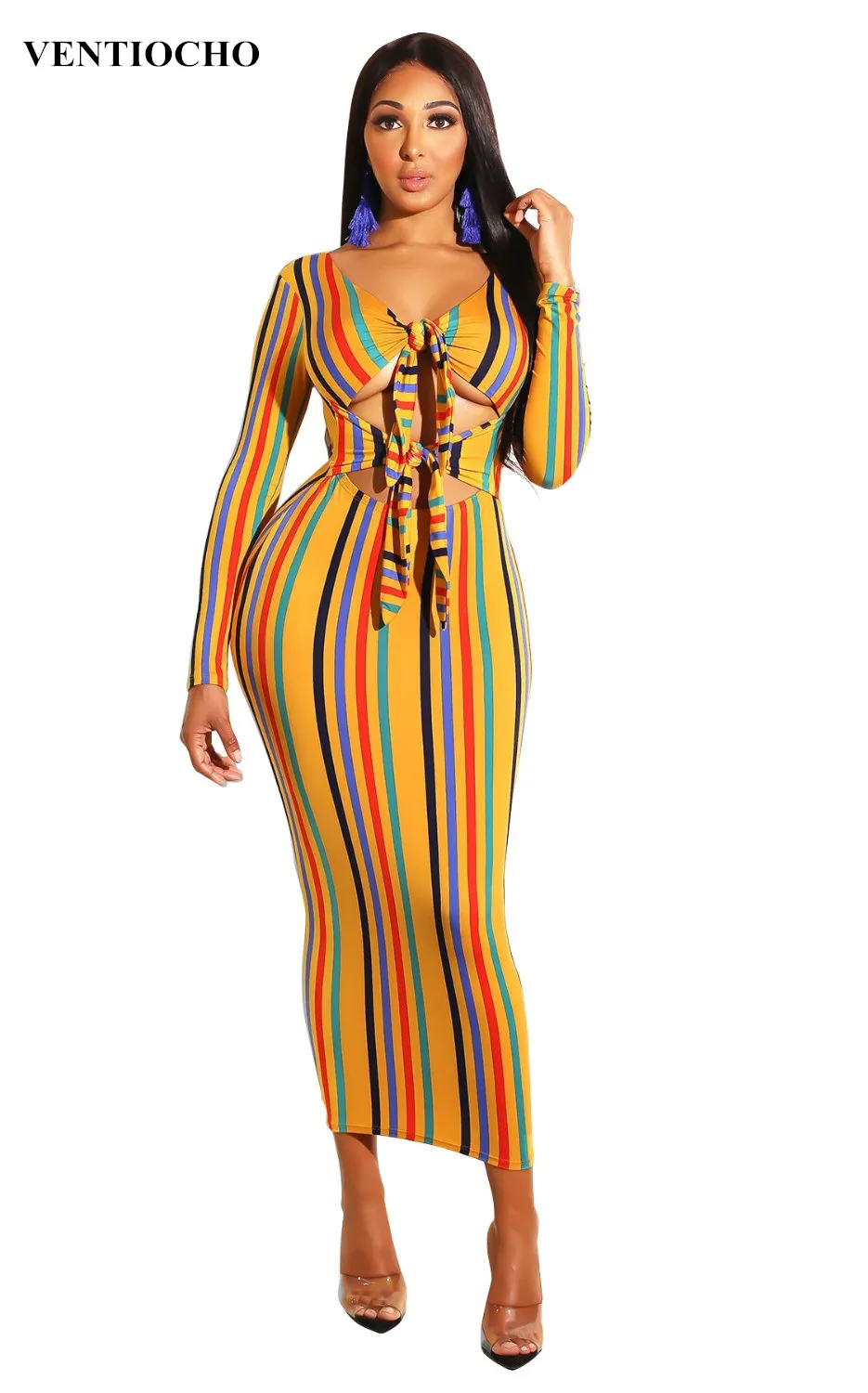 

2019 long dress bandage women office dresses stripped party robe femme sexy party dress vestidos de fiesta longo moda mujer