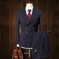 mens suits 2 pieces Vintage Double Breasted Suit Blue White Stripe Terno Slim Fit Large Lapels Wedding Groom Tuxedo Tailcoat Men