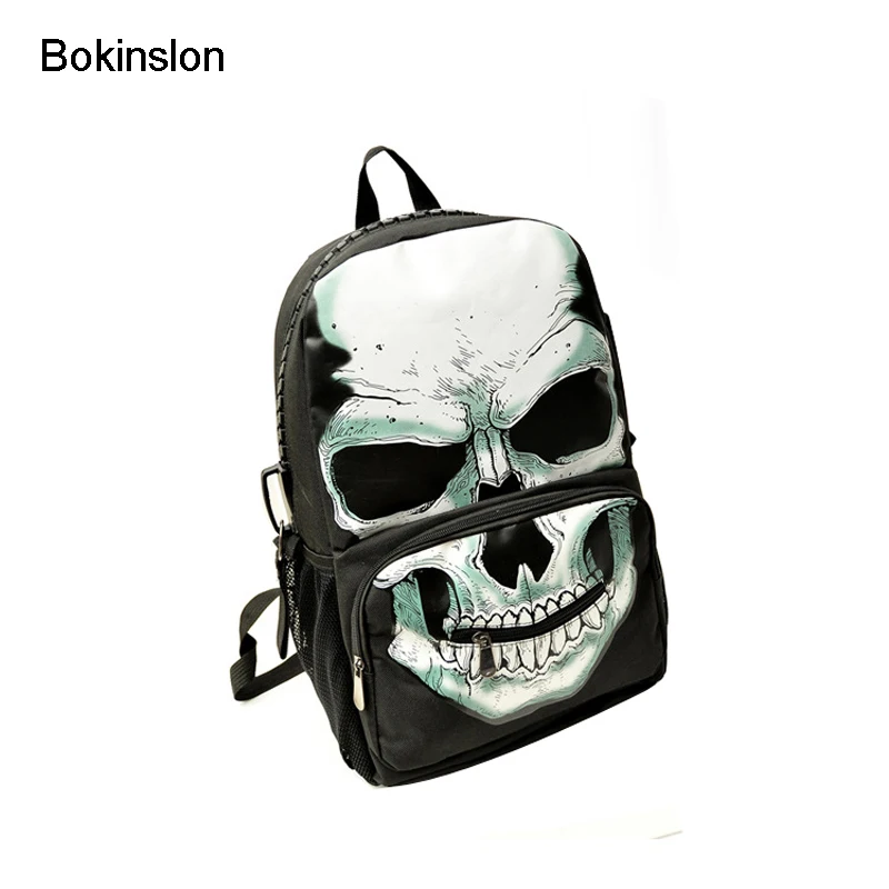 

Bokinslon Man Backpack Fashion Nylon Cool Backpack Woman Retro Individuality Men Backpack Skeleton Head Unisex