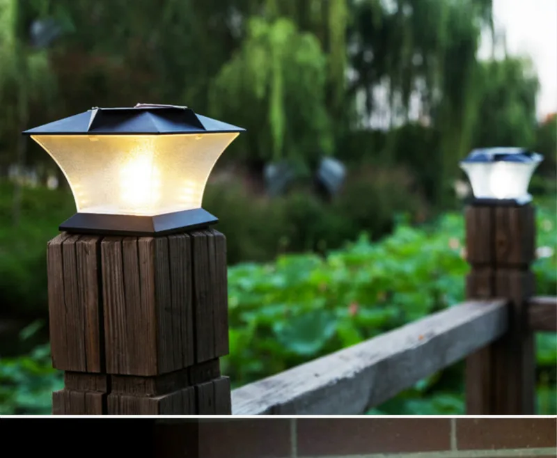 Tampa de Luz ao ar Ip65 à Prova Solar Post Livre Dwaterproof Água Super Brilhante Cerca Jardim Villa Decoração Lanterna Pátio Gramado Luz Led 4 Cheap Lâmpadas solares