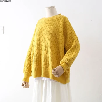 

Women Sweater Cotton loose Pullovers Argyle Winter Woman Knitting Pullovers Lantern Sleeve Sueter Mujer Jumper Pullover Shirt