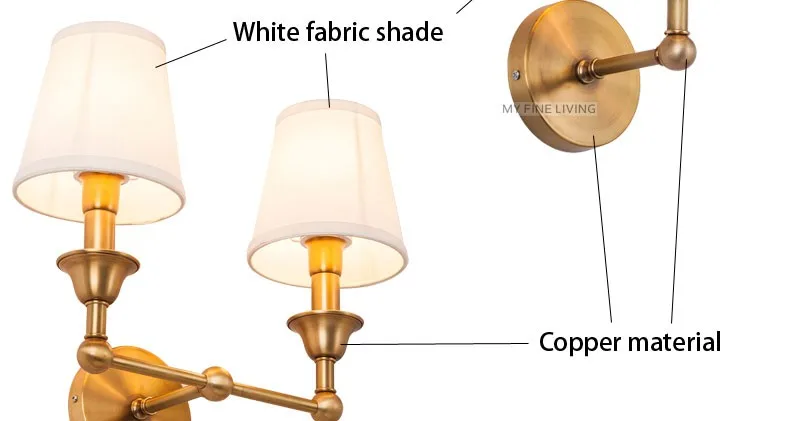 Современный настенный светильник из настоящей меди, настенные бра, тканевый абажур, зеркало для ванной комнаты, прикроватные светильники для шкафа, домашнее освещение BLW041